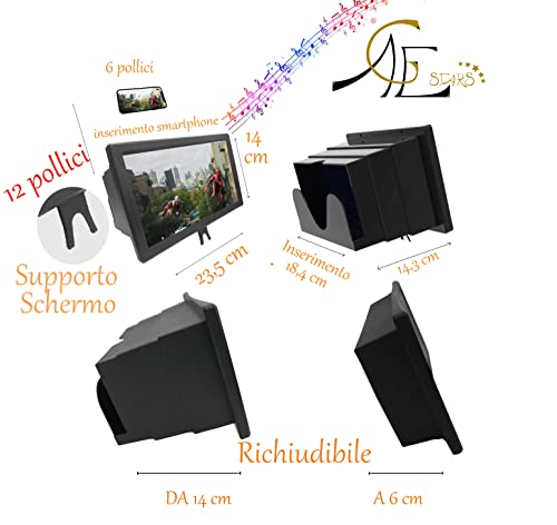 AGE Stars | Lupa para smartphone | aumento de pantalla de 12" móvil | plegable | ampliación | alivio para los ojos | convierte el teléfono en TV 2021
