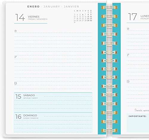 Agenda 2022 día por página personalizada anual | Agenda A5 2022 interior verde-gris | Agenda hombre con elegante diseño de portada en azul, marrón ideal empresa | Nombre en stamping. ONEPERSONAL (A-M)