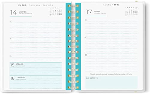 Agenda 2022 día por página personalizada anual | Agenda A5 2022 interior verde-gris | Agenda hombre con elegante diseño de portada en azul, marrón ideal empresa | Nombre en stamping. ONEPERSONAL (A-M)