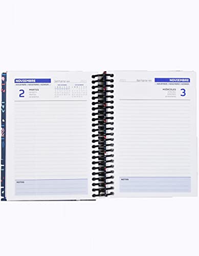 Agenda Escolar 2021-2022 Ethnic - Tapa de cartón Forrado y Extra Dura con Espiral de Plástico - Día por Página - Papel A6 de 80 gr - Dietario de Septiembre a Junio - Ocean’s Wave