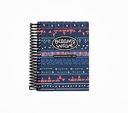 Agenda Escolar 2021-2022 Ethnic - Tapa de cartón Forrado y Extra Dura con Espiral de Plástico - Día por Página - Papel A6 de 80 gr - Dietario de Septiembre a Junio - Ocean’s Wave