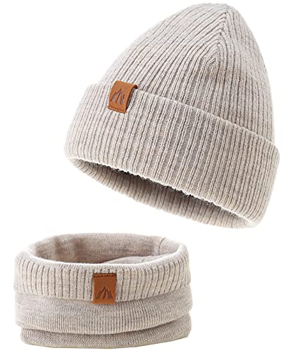 AHAHA Gorro y Bufanda Bebe Suave y Flexible Caliente Gorro Bebe Invierno Buena Elasticidad Gorro Niño Beige S