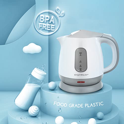 Aigostar Juliet 30Hio - Hervidor de Agua Compacto de 1 Litro, 1100W, Libre de Bpa. Base 360º, Filtro Desmontable, Sistema de Protección Contra la EbullicióN en Seco. Color Gris y Blanco. Diseño Exclusivo.