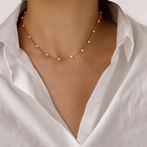 AILIU Cuentas Cadena para el Cuello de Las Mujeres Gargantilla de Perlas Collar de Color Dorado Gargantilla gótica Joyas en el Cuello Collar con Colgante para niña