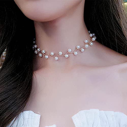 AILIU Cuentas Cadena para el Cuello de Las Mujeres Gargantilla de Perlas Collar de Color Dorado Gargantilla gótica Joyas en el Cuello Collar con Colgante para niña