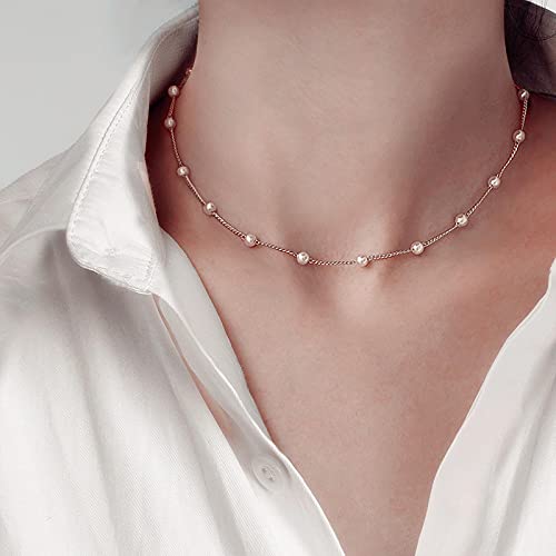 AILIU Cuentas Cadena para el Cuello de Las Mujeres Gargantilla de Perlas Collar de Color Dorado Gargantilla gótica Joyas en el Cuello Collar con Colgante para niña