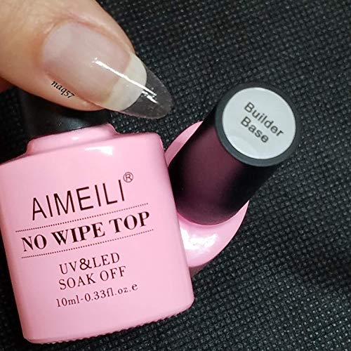 AIMEILI Gel Uñas Constructor Base Coat y Top Coat Semipermanente, Esmaltes Semipermanentes de Uñas en Gel UV LED Capa Superior y Builder Gel 2 en 1 Nail Extensión 10ml
