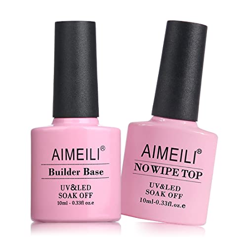 AIMEILI Gel Uñas Constructor Base Coat y Top Coat Semipermanente, Esmaltes Semipermanentes de Uñas en Gel UV LED Capa Superior y Builder Gel 2 en 1 Nail Extensión 10ml