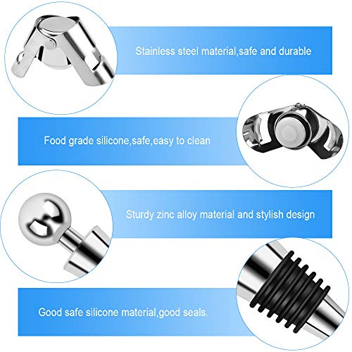 Aipaide 6 Piezas Tapón de Vino 3pcs Tapón de Champán de Acero Inoxidable y 3pcs Tapón de Vino de Bola para Vino Tinto, Espumoso, Cava