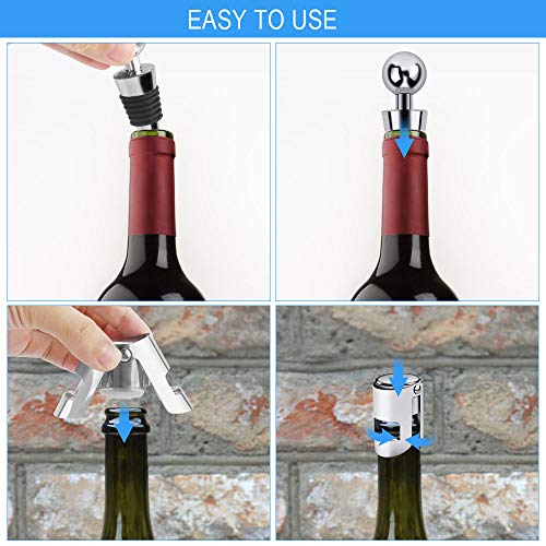 Aipaide 6 Piezas Tapón de Vino 3pcs Tapón de Champán de Acero Inoxidable y 3pcs Tapón de Vino de Bola para Vino Tinto, Espumoso, Cava