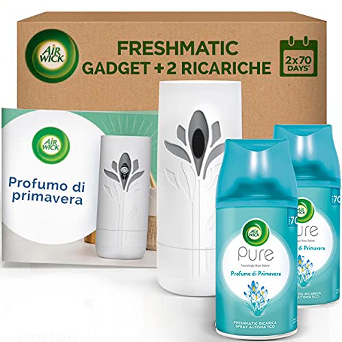 Air Wick - 1 Difusor + 2 recambios para spray automático Freshmatic - Fragancia Pure Perfume de Primavera