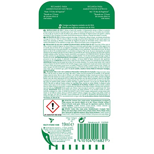 Air Wick Eléctrico - Recambio de Ambientador Automático Eléctrico, Esencia para Casa con Aroma a Nenuco, Negro, Fresca, 19 Mililitros