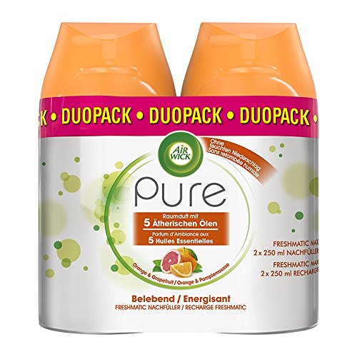 Airwick Freshmatic Max Pure, Recarga Spray de fragancia, Naranja y Pomelo, Paquete de 2 (2 x 250 ml)
