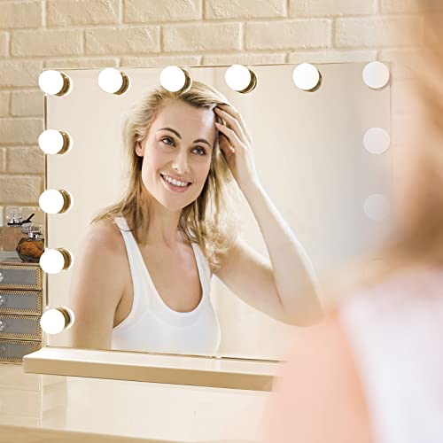 AKOFIC Espejo Maquillaje Hollywood con Luz, Espejo de Tocador Grande Profesional Táctil Inteligente con 14 Bombillas LED Regulables y 3 Modos de Color, Espejo Cosmético de Mesa Blanco, 50 x 40 cm
