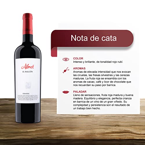 Albret El Balcón - Vino Tinto Crianza - Estuche de 6 Botellas x 750 ml - Cabernet Sauvignon, Tempranillo y Syrah - 14 Meses en Barrica de Roble Francés y Americano