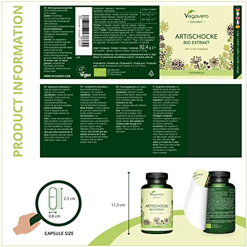Alcachofa BIO Vegavero® | La Dosis Más Alta: 13.000 mg | Extracto 20:1 | 2,5% Cinarina | Sin Aditivos | Cuidado Del Hígado | Detox & Antioxidante | Vegano | 120 Cápsulas