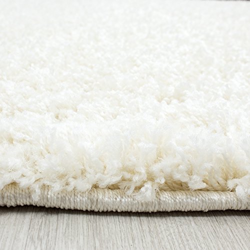 Alfombra de pelo largo tipo Shaggy de 50 mm, estera felpudo para el salón rectangular o redonda, colores universales, polipropileno, beige, 120 cm (redondo)