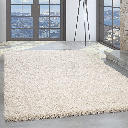 Alfombra de pelo largo tipo Shaggy de 50 mm, estera felpudo para el salón rectangular o redonda, colores universales, polipropileno, beige, 120 cm (redondo)