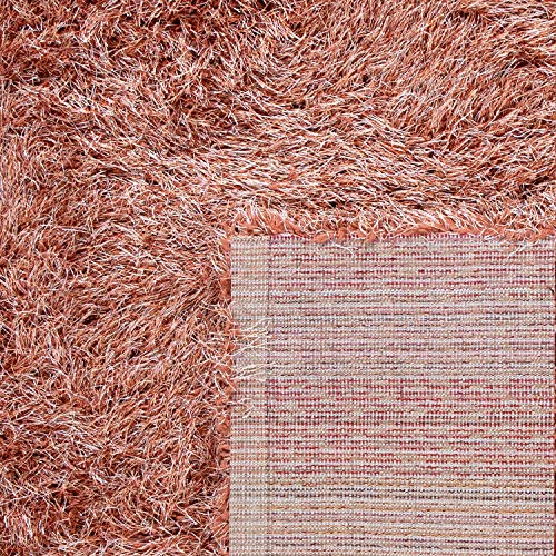 Alfombra Pelo Largo Shaggy Efecto Brillante En Distintos Colores Lisos Y Tamaños, tamaño:60x100 cm, Color:Terracota