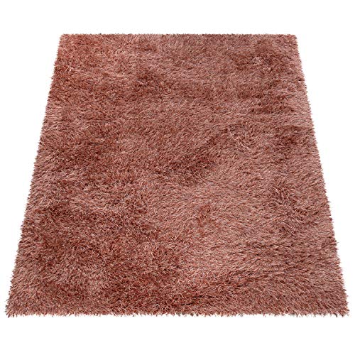 Alfombra Pelo Largo Shaggy Efecto Brillante En Distintos Colores Lisos Y Tamaños, tamaño:60x100 cm, Color:Terracota