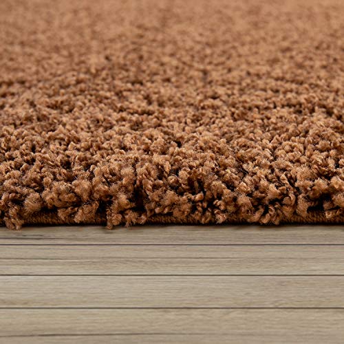 Alfombra Salón Redonda Pelo Largo Shaggy Dormitorio Mullida Moderna Pasillo Uni, tamaño:Ø 200 cm Redondo, Color:Terracota