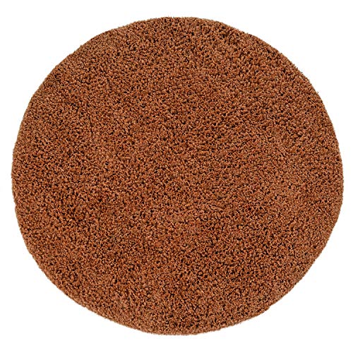Alfombra Salón Redonda Pelo Largo Shaggy Dormitorio Mullida Moderna Pasillo Uni, tamaño:Ø 200 cm Redondo, Color:Terracota