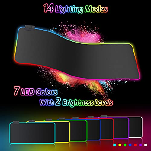 Alfombrilla de Ratón RGB, Tapete de Juego Extra Grande, Alfombrilla Raton LED 14 Efectos de Iluminación, Ratón Gaming para Gamers, PC y Portátil (800×300×4mm) …