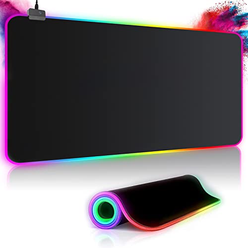 Alfombrilla de Ratón RGB, Tapete de Juego Extra Grande, Alfombrilla Raton LED 14 Efectos de Iluminación, Ratón Gaming para Gamers, PC y Portátil (800×300×4mm) …