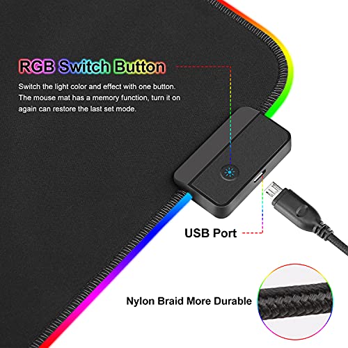 Alfombrilla de Ratón RGB, Tapete de Juego Extra Grande, Alfombrilla Raton LED 14 Efectos de Iluminación, Ratón Gaming para Gamers, PC y Portátil (800×300×4mm) …