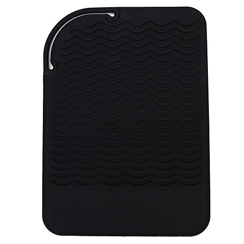 Alfombrilla resistente al calor plegable, cubierta de plancha para el cabello, anillo de hebilla fácil de limpiar para peluquerías(black)