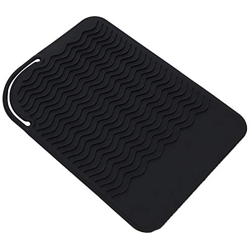 Alfombrilla resistente al calor plegable, cubierta de plancha para el cabello, anillo de hebilla fácil de limpiar para peluquerías(black)
