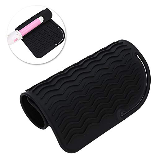 Alfombrilla resistente al calor plegable, cubierta de plancha para el cabello, anillo de hebilla fácil de limpiar para peluquerías(black)