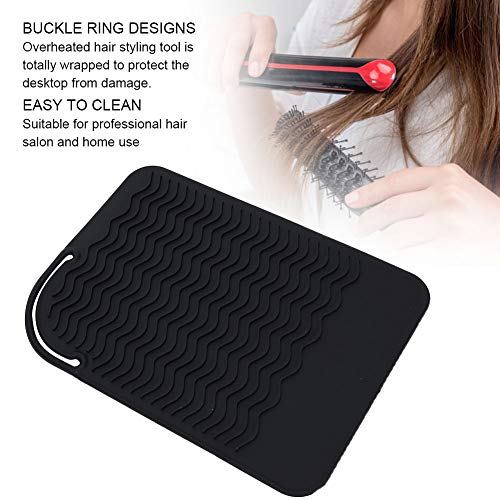 Alfombrilla resistente al calor plegable, cubierta de plancha para el cabello, anillo de hebilla fácil de limpiar para peluquerías(black)