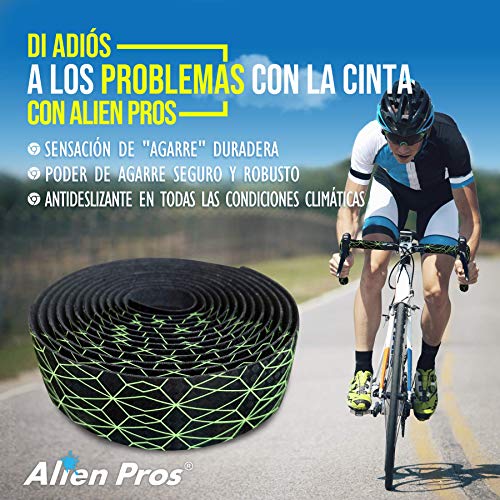 Alien Pros - Cinta para Manillar de Bicicleta (Juego de 2, Ola Azul), Goma Carbón para Mejorar la Sujeción de tu Bici, Forra el Manillar con Cintas De Agarre y Disfruta del Viaje con Comodidad