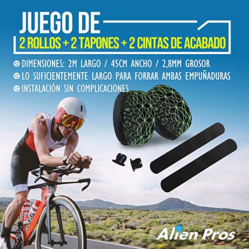 Alien Pros - Cinta para Manillar de Bicicleta (Juego de 2, Ola Azul), Goma Carbón para Mejorar la Sujeción de tu Bici, Forra el Manillar con Cintas De Agarre y Disfruta del Viaje con Comodidad