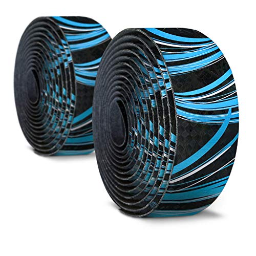 Alien Pros - Cinta para Manillar de Bicicleta (Juego de 2, Ola Azul), Goma Carbón para Mejorar la Sujeción de tu Bici, Forra el Manillar con Cintas De Agarre y Disfruta del Viaje con Comodidad