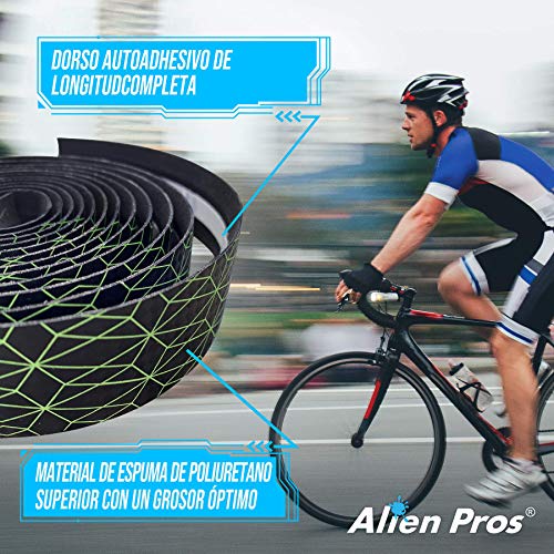 Alien Pros - Cinta para Manillar de Bicicleta (Juego de 2, Ola Azul), Goma Carbón para Mejorar la Sujeción de tu Bici, Forra el Manillar con Cintas De Agarre y Disfruta del Viaje con Comodidad