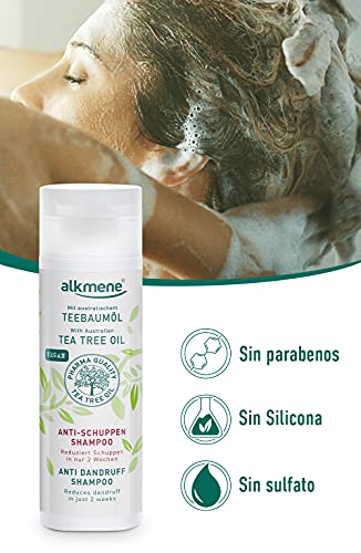 alkmene Champú anticaspa con aceite de árbol del té - Reduce la caspa en sólo dos semanas - champu vegano siliconas, parabenos - Shampo anticaspa 2x 200 ml