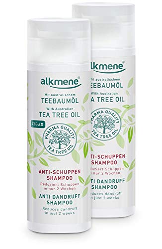 alkmene Champú anticaspa con aceite de árbol del té - Reduce la caspa en sólo dos semanas - champu vegano siliconas, parabenos - Shampo anticaspa 2x 200 ml