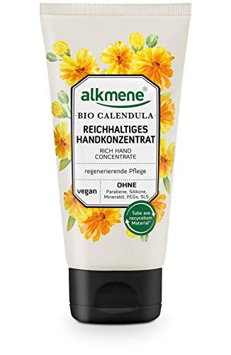 alkmene crema de manos concentrada en caléndula orgánica - crema para manos secas y agrietadas - crema vegana sin siliconas, parabenos, aceite mineral, PEGs, SLS y SLES (1x 75 ml)