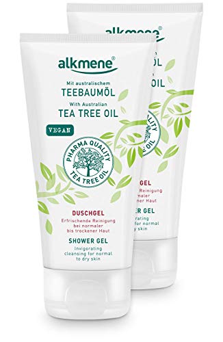 alkmene Gel de ducha con aceite del árbol del té para pieles normales a secas - gel de baño vegano sin siliconas y parabenos - jabón liquido de baño 2x 200 ml