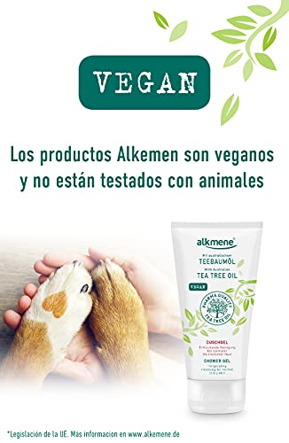 alkmene Gel de ducha con aceite del árbol del té para pieles normales a secas - gel de baño vegano sin siliconas y parabenos - jabón liquido de baño 2x 200 ml