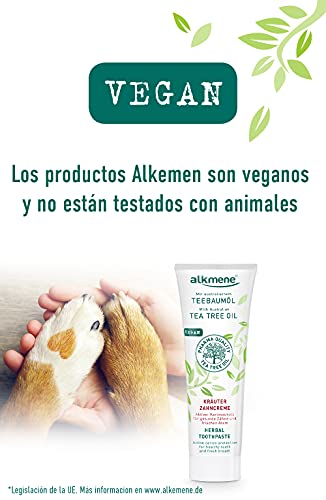 alkmene Pasta de dientes a base de hierbas con aceite de árbol de té - crema de dientes vegana para dientes sensibles sin siliconas, parabenos - con flúor 2x 100 ml