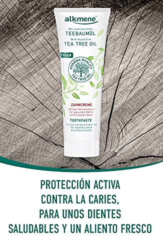 alkmene Pasta de dientes con aceite de árbol de té para dientes sensibles - crema de dientes vegana para dientes sensibles sin siliconas ni parabenos - con flúor 1x 100 ml
