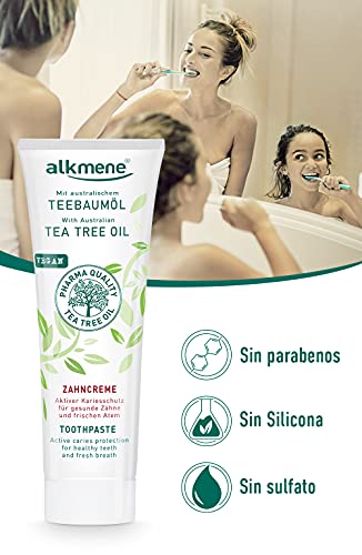 alkmene Pasta de dientes con aceite de árbol de té para dientes sensibles - crema de dientes vegana para dientes sensibles sin siliconas ni parabenos - con flúor 1x 100 ml