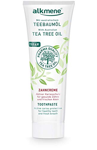 alkmene Pasta de dientes con aceite de árbol de té para dientes sensibles - crema de dientes vegana para dientes sensibles sin siliconas ni parabenos - con flúor 1x 100 ml