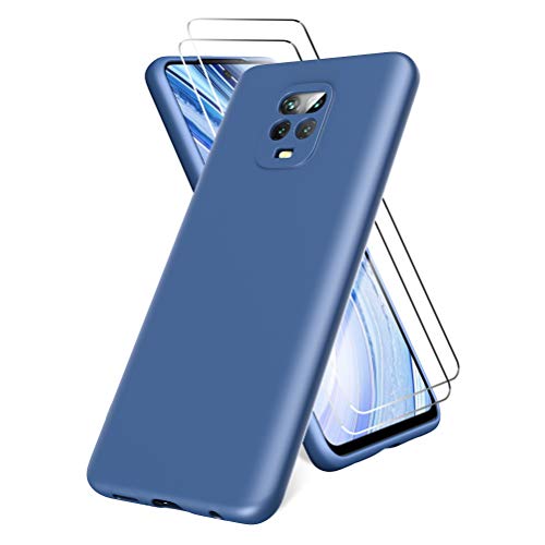 All Do Funda para Xiaomi Redmi Note 9S/9 Pro, Protector Pantalla Cristal Templado, Carcasa de Silicona Líquida Gel Ultra Suave Funda con tapete de Microfibra Anti-Rasguño - Azul