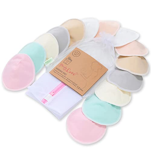 Almohadillas de lactancia de bambú orgánico - 14 almohadillas lavables + bolsa de lavado - Almohadilla de lactancia para la maternidad - Cubrepezones reutilizables para lactancia (Grande 12cm)
