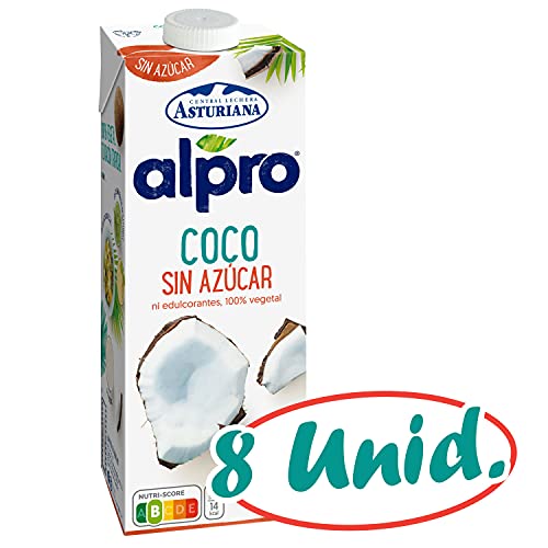 Alpro Central Lechera Asturiana Bebida de Coco, sin Azúcar, 8 x 1L