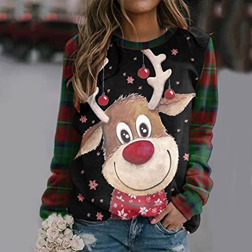 Alueeu Sudadera Mujer sin Capucha Navidad Manga Larga Cuello Redondo Sudaderas Adolescente Chica Lindo Patrón Camisetas Blusas Navideños